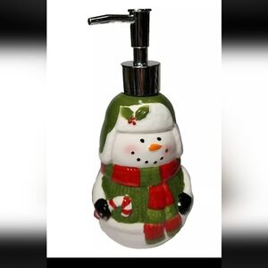 3D Snowman Christmas Liquid Soap Dispenser Pump Shiny Ceramic 8" Lotion Winter